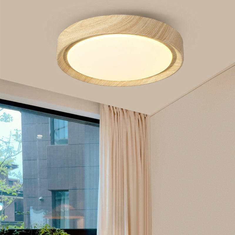 Modern Minimalist Round Wood Grain Iron Acrylic LED Flush Mount Light