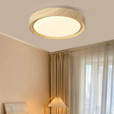 Modern Minimalist Round Wood Grain Iron Acrylic LED Flush Mount Light