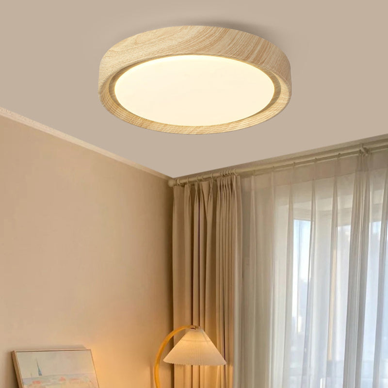 Modern Minimalist Round Wood Grain Iron Acrylic LED Flush Mount Light