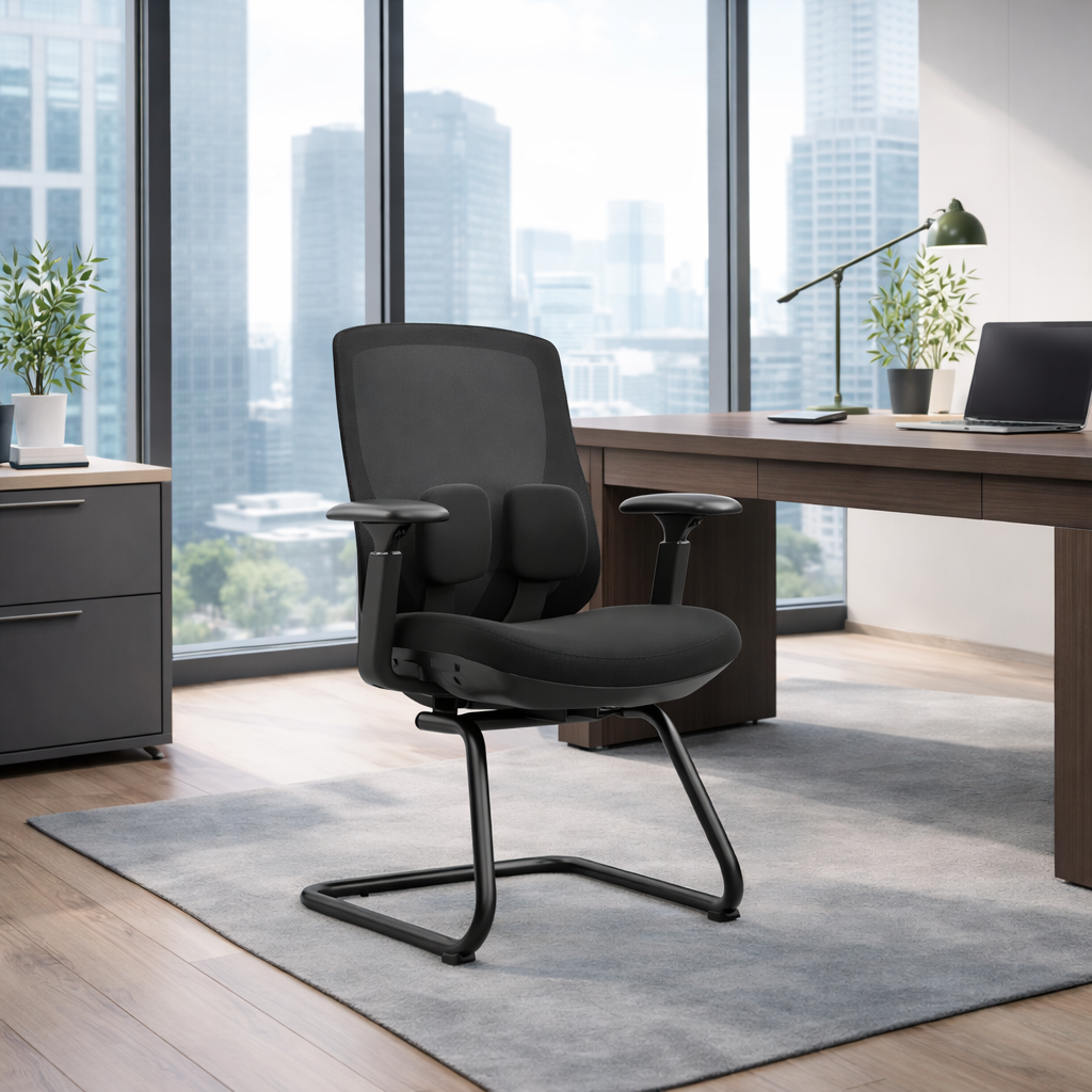Sattel-Bürostuhl – 4D-verstellbare Armlehnen und adaptive Lendenwirbelstütze, Mesh-Konferenz-Bürostuhl für das Homeoffice 
