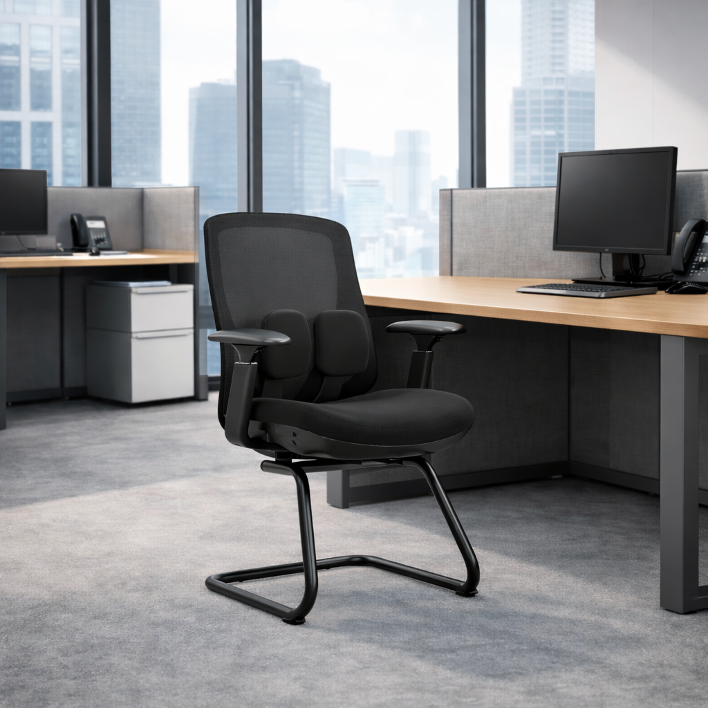 Sattel-Bürostuhl – 4D-verstellbare Armlehnen und adaptive Lendenwirbelstütze, Mesh-Konferenz-Bürostuhl für das Homeoffice 