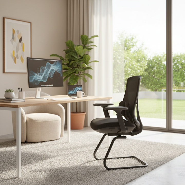 Sattel-Bürostuhl – 4D-verstellbare Armlehnen und adaptive Lendenwirbelstütze, Mesh-Konferenz-Bürostuhl für das Homeoffice 