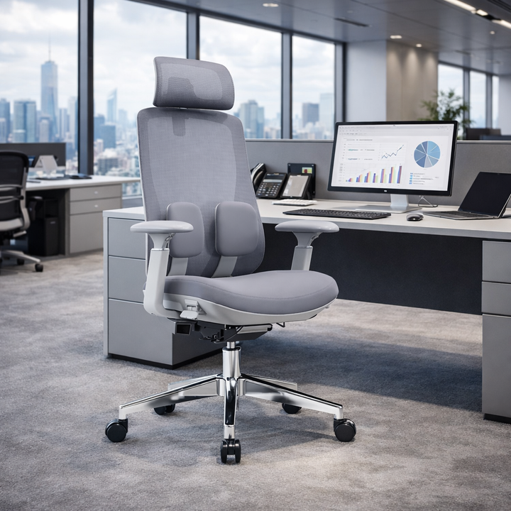 Modern Ergonomic High-Back Executive Chair - 4D Tri-Joint Headrest & Adaptive Lumbar Support Mesh Office Chair For Home Office