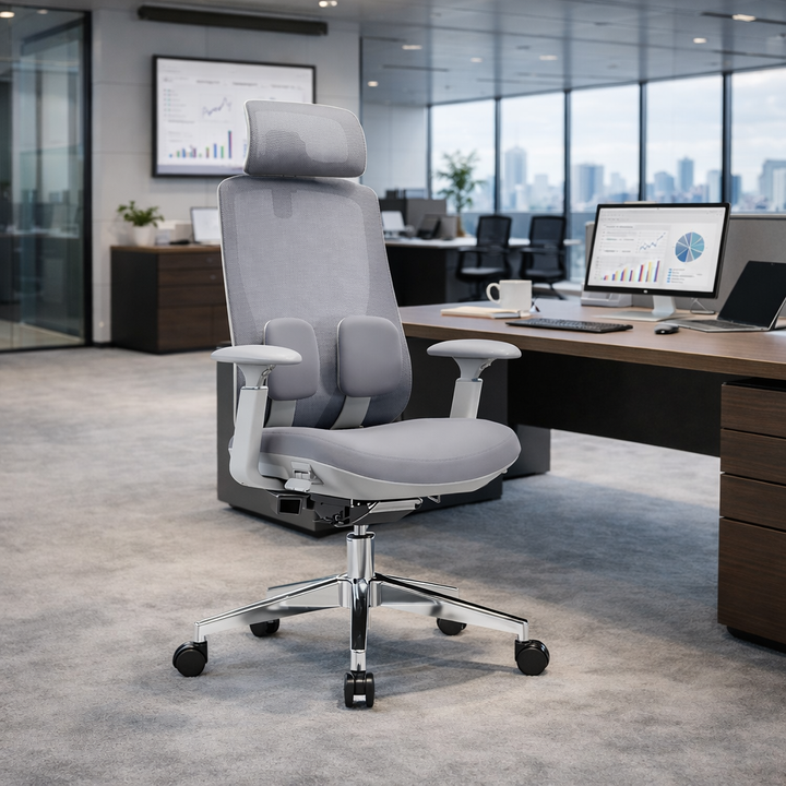 Modern Ergonomic High-Back Executive Chair - 4D Tri-Joint Headrest & Adaptive Lumbar Support Mesh Office Chair For Home Office