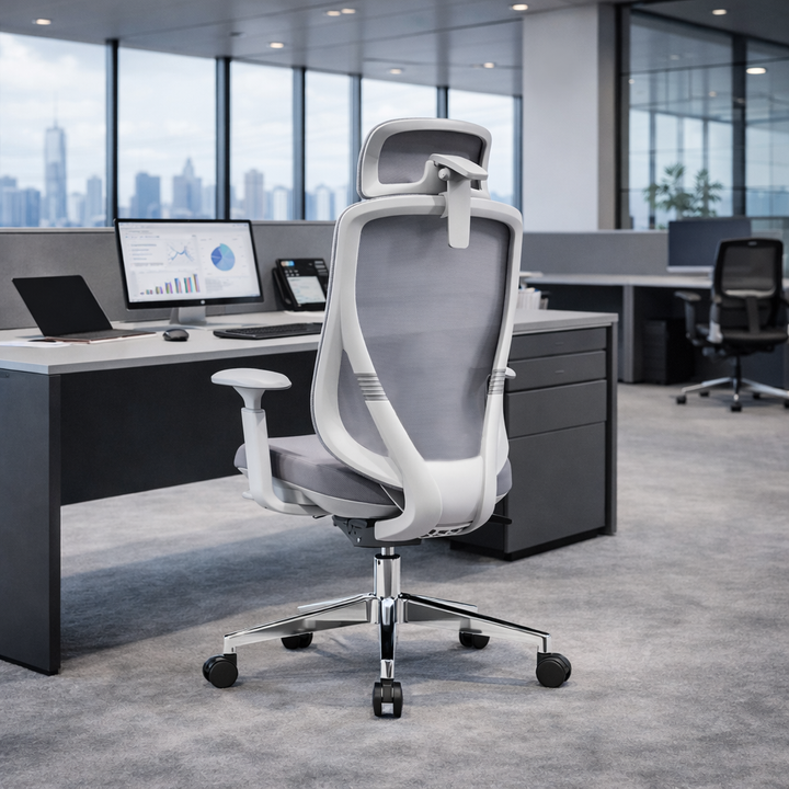 Modern Ergonomic High-Back Executive Chair - 4D Tri-Joint Headrest & Adaptive Lumbar Support Mesh Office Chair For Home Office