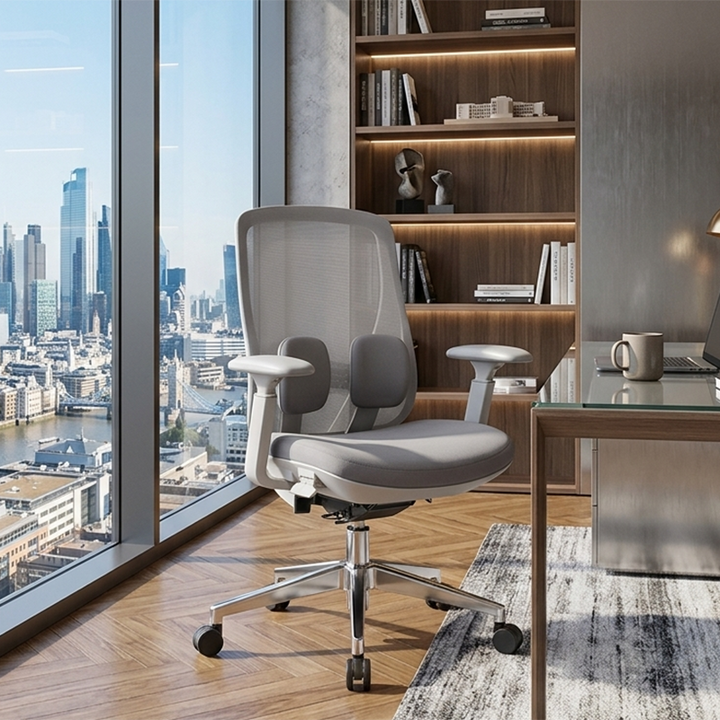 Modern Minimalist Cable-Controlled Office Chair - 360° Lumbar Adjust Heavy-Duty Aluminum Base & Safety Gas Lift Silent Caster Desk Chair For Home Office