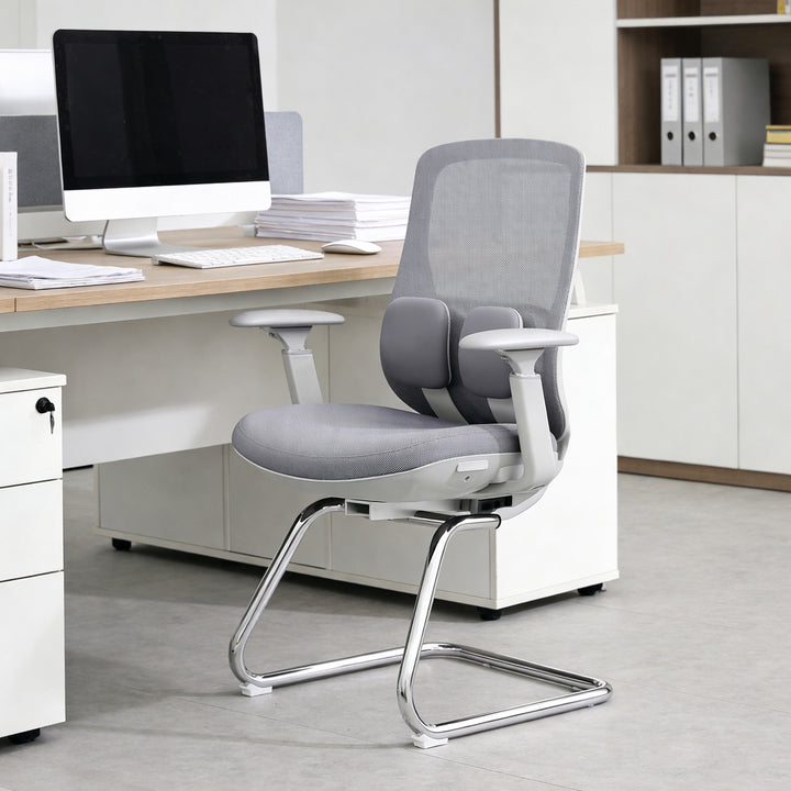 Silla de oficina con base tipo trineo, minimalista y moderna - soporte lumbar adaptable y reposabrazos ajustables 4D, silla de malla para conferencias y escritorio para oficina en casa 