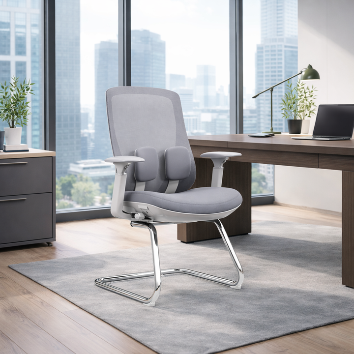 Silla de oficina con base tipo trineo, minimalista y moderna - soporte lumbar adaptable y reposabrazos ajustables 4D, silla de malla para conferencias y escritorio para oficina en casa 