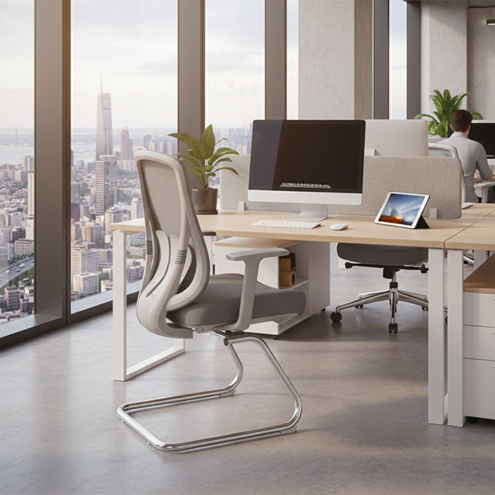 Modern Minimalist Mesh Bow Office Chair - Ergonomic Lumbar Support High-Resilience Sponge Cushion Desk Chair For Home Office