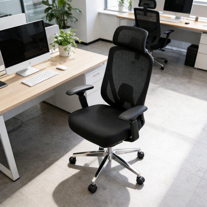 Modern Minimalist High-Back Mesh Executive Desk Chair - 4D Adjustable Headrest &amp; Lumbar Support Silent Caster Ergonomic Office Chair For Home Office
