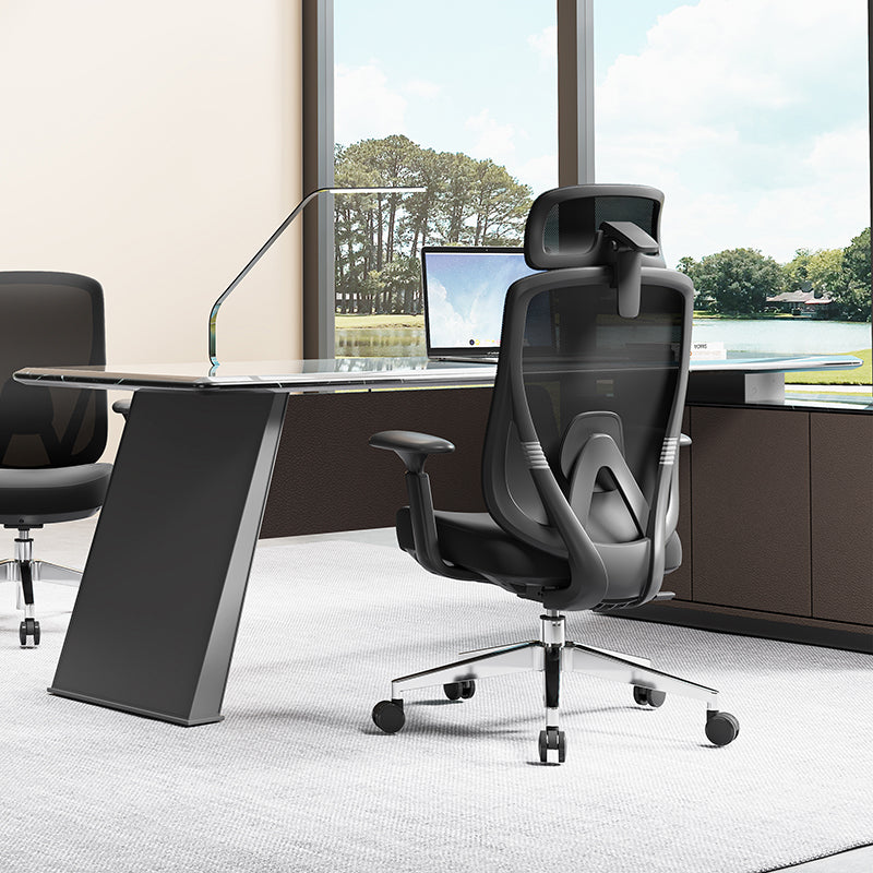 Modern Minimalist High-Back Mesh Executive Desk Chair - 4D Adjustable Headrest &amp; Lumbar Support Silent Caster Ergonomic Office Chair For Home Office