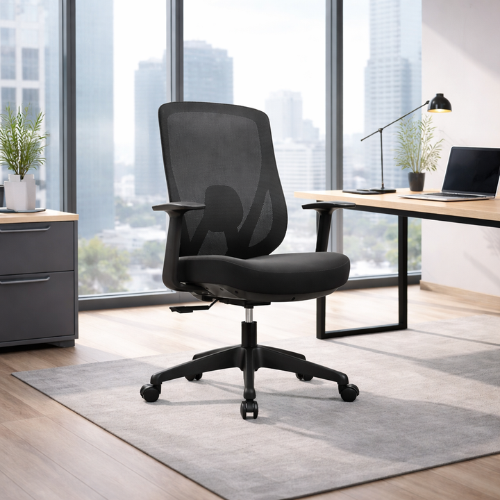 Modern Minimalist Mid-Back Mesh Office Chair - Adaptive Lumbar Support Tilt Adjustment Silent Casters Desk Chair For Home Office