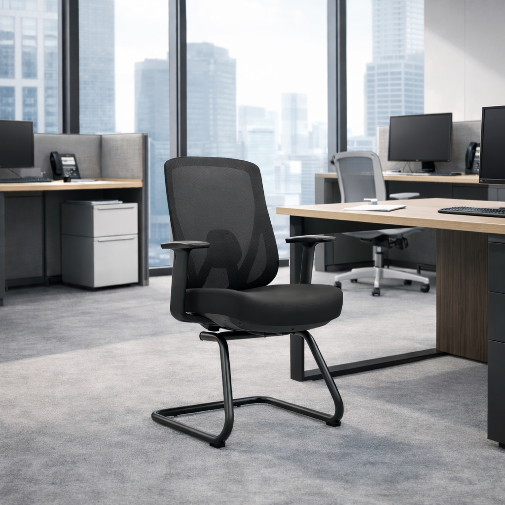 Silla de recepción con lazo minimalista y elegante - silla de escritorio con malla transpirable y cojín de alivio de presión de esponja de alta resiliencia para oficina en casa 