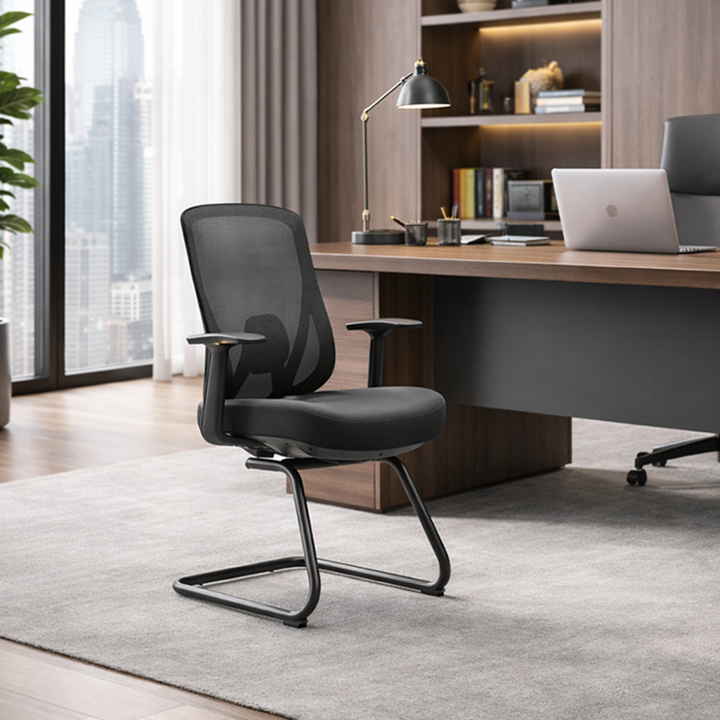 Silla de recepción con lazo minimalista y elegante - silla de escritorio con malla transpirable y cojín de alivio de presión de esponja de alta resiliencia para oficina en casa 