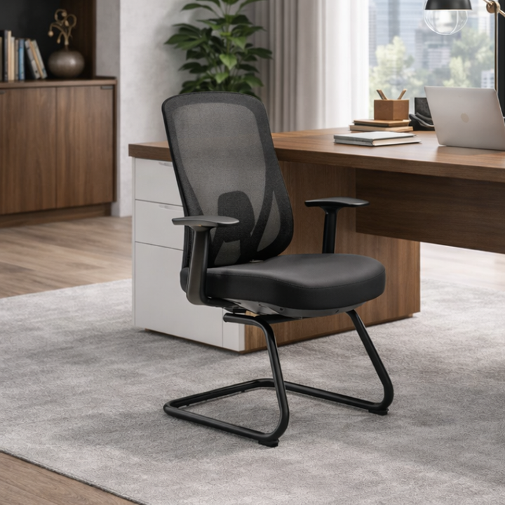 Sleek Minimalist Bow Reception Chair - Breathable Mesh Pressure-Relief Cushion High-Resilience Sponge Desk Chair For Home Office
