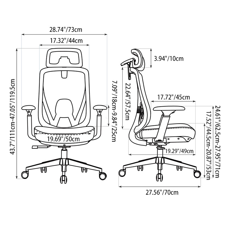 Moderner minimalistischer Executive-Bürostuhl in Grau mit hoher Netzrückenlehne - ergonomischer Bürostuhl für das Homeoffice mit 4D-verstellbarer Kopfstütze &amp; Neigefunktion 