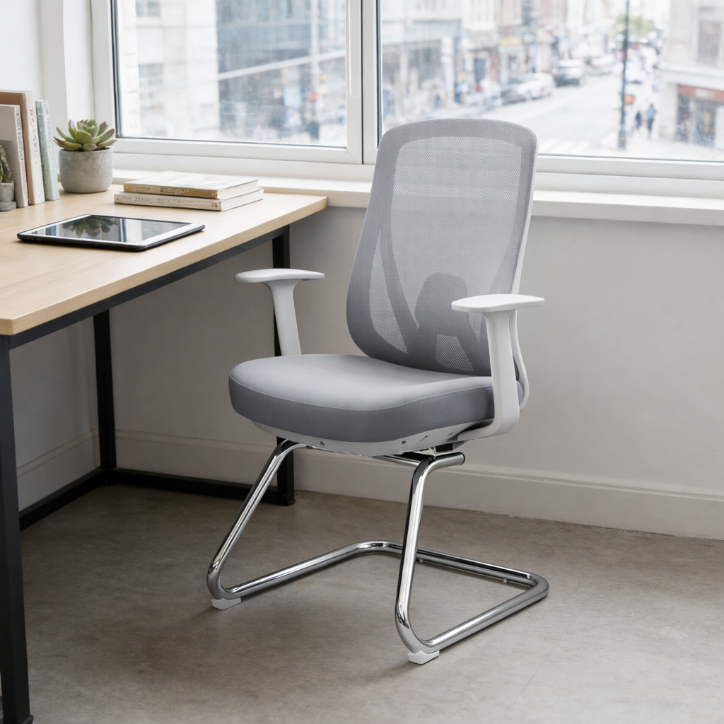 Modern Minimalist Mesh Bow Reception Chair - Tear-Resistant Mesh &amp; Lumbar Support Business Use Desk Chair For Home Office