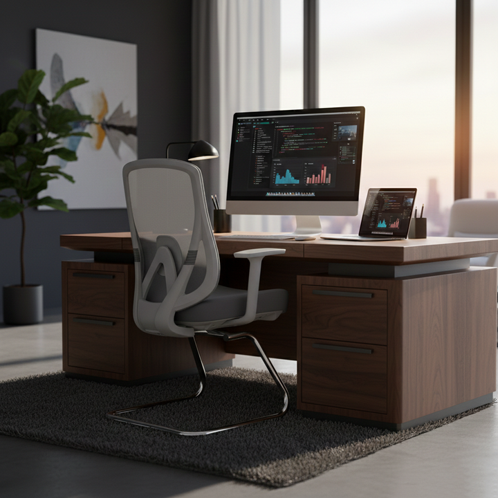 Modern Minimalist Mesh Bow Reception Chair - Tear-Resistant Mesh & Lumbar Support Business Use Desk Chair For Home Office