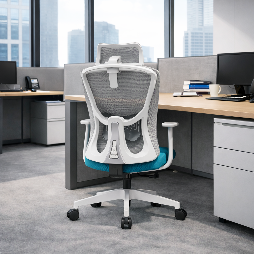 Modern Minimalist High-Back Mesh Office Chair - Adjustable Headrest Ergonomic Lumbar Support Silent Casters Desk Chair For Home Office