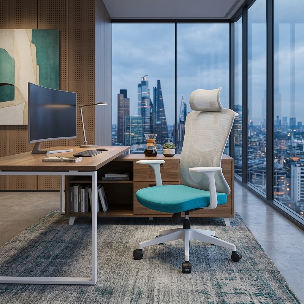 Modern Minimalist High-Back Mesh Office Chair - Adjustable Headrest Ergonomic Lumbar Support Silent Casters Desk Chair For Home Office