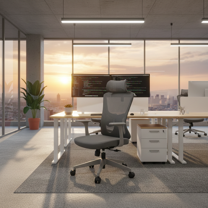 Modern Minimalist High-Back Mesh Staff Office Chair - Adjustable Headrest With Hanger Silent Casters Desk Chair For Home Office