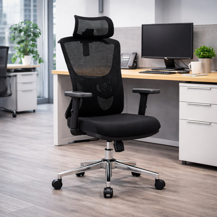 Modern Minimalist High-Back Mesh Executive Chair - High-Load Electroplated Base & Silent Casters Ergonomic Office Chair For Home Office