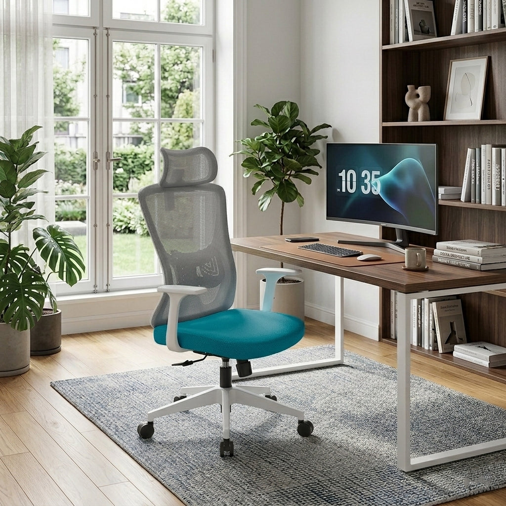 Sleek Minimalist Mesh High-Back Manager Chair - 2D Adjustable TPU Armrests Ergonomic Office Chair For Home Office