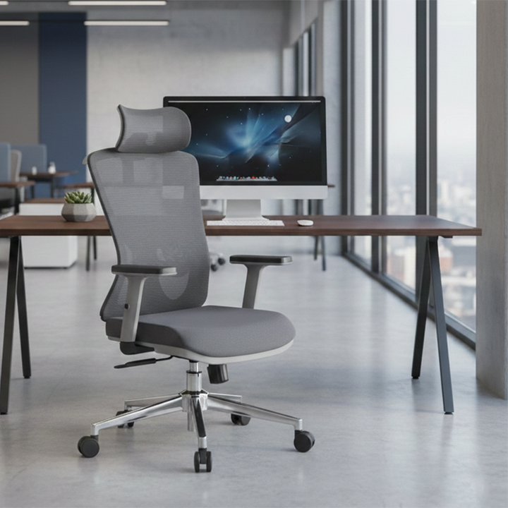 Modern Stylish High-Back Manager Office Chair - Soft Fixed Lumbar Support Electroplated Base Ergonomic Executive Chair For Home Office