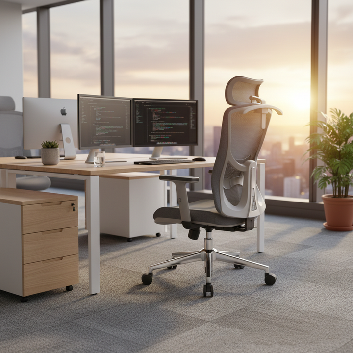 Modern Stylish High-Back Manager Office Chair - Soft Fixed Lumbar Support Electroplated Base Ergonomic Executive Chair For Home Office