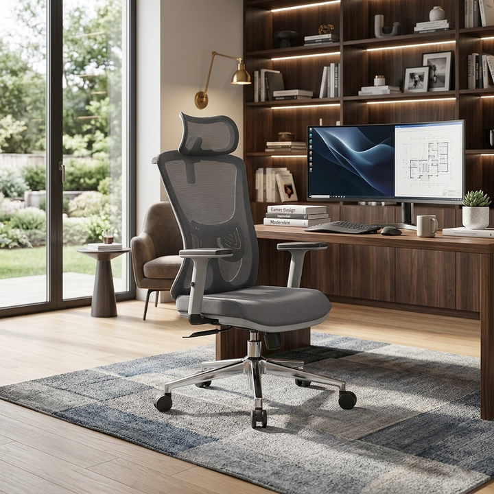 Modern Stylish High-Back Manager Office Chair - Soft Fixed Lumbar Support Electroplated Base Ergonomic Executive Chair For Home Office