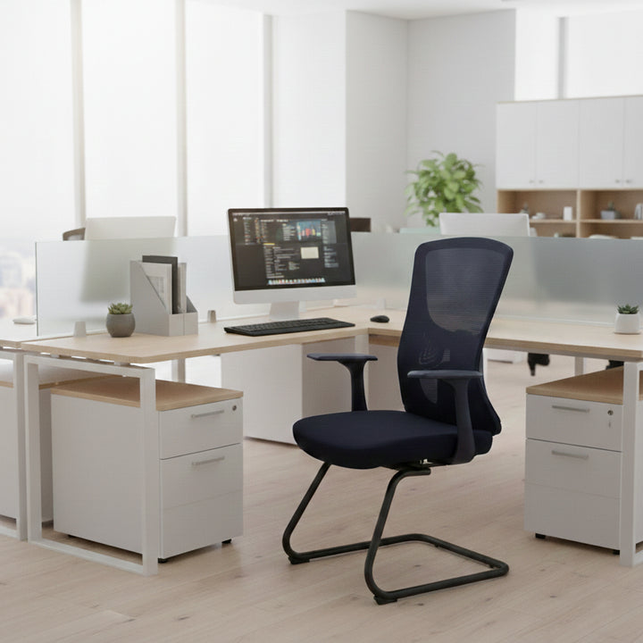 Vielseitiger, business-tauglicher Freischwinger-Bürostuhl mit Mesh-Design – minimalistischer Schreibtischstuhl mit hochfester, atmungsaktiver Netzrückenlehne für Homeoffice 