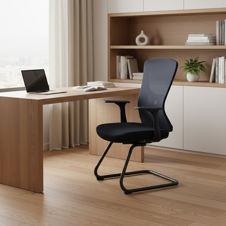 Vielseitiger, business-tauglicher Freischwinger-Bürostuhl mit Mesh-Design – minimalistischer Schreibtischstuhl mit hochfester, atmungsaktiver Netzrückenlehne für Homeoffice 