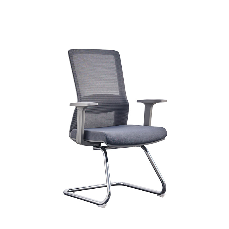 Moderner ergonomischer Besucherstuhl aus grauem Netzgewebe mit Lendenstütze – robuster Freischwinger-Schreibtischstuhl mit galvanisiertem Stahlrahmen fürs Homeoffice 