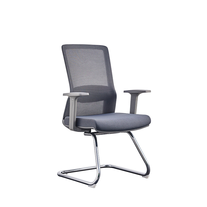 Moderner ergonomischer Besucherstuhl aus grauem Netzgewebe mit Lendenstütze – robuster Freischwinger-Schreibtischstuhl mit galvanisiertem Stahlrahmen fürs Homeoffice 