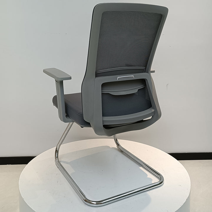 Moderner ergonomischer Besucherstuhl aus grauem Netzgewebe mit Lendenstütze – robuster Freischwinger-Schreibtischstuhl mit galvanisiertem Stahlrahmen fürs Homeoffice 