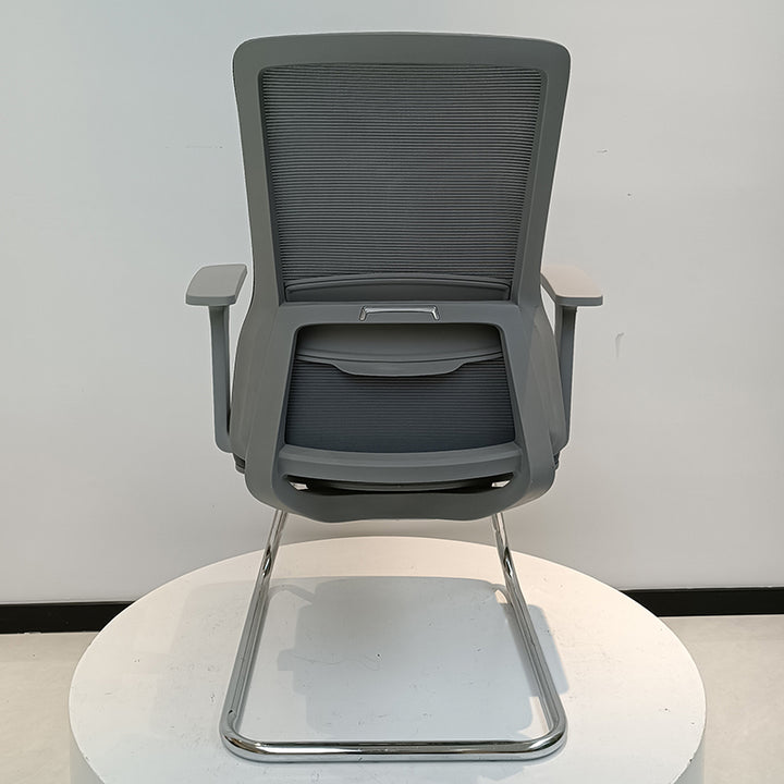 Moderner ergonomischer Besucherstuhl aus grauem Netzgewebe mit Lendenstütze – robuster Freischwinger-Schreibtischstuhl mit galvanisiertem Stahlrahmen fürs Homeoffice 