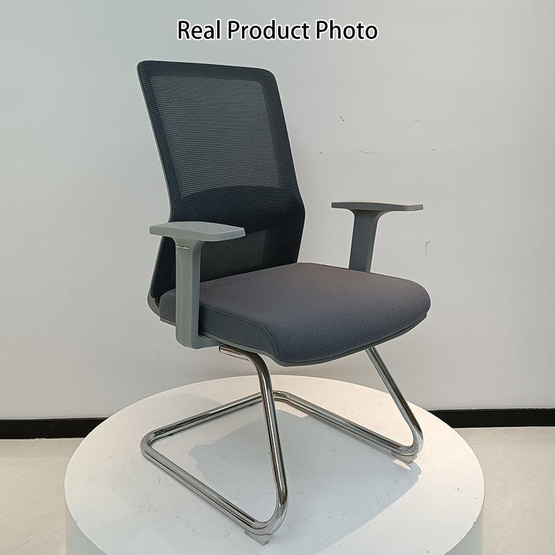 Moderner ergonomischer Besucherstuhl aus grauem Netzgewebe mit Lendenstütze – robuster Freischwinger-Schreibtischstuhl mit galvanisiertem Stahlrahmen fürs Homeoffice 