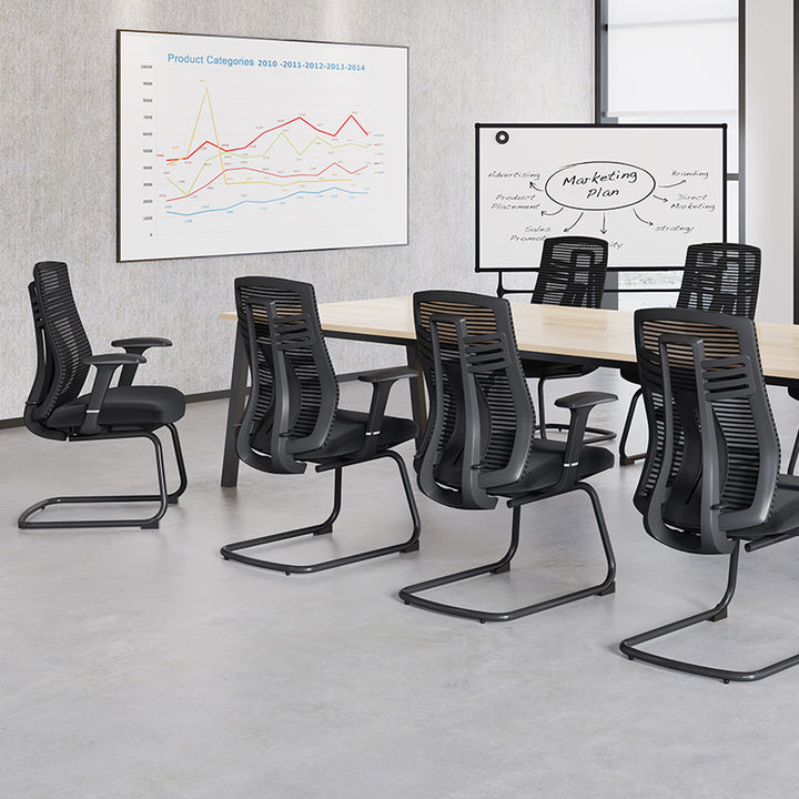 Modern Ergonomic Executive Mesh Desk Chair With Adjustable Lumbar Support - Black Sled Base Meeting Seating Office Chair For Home Office
