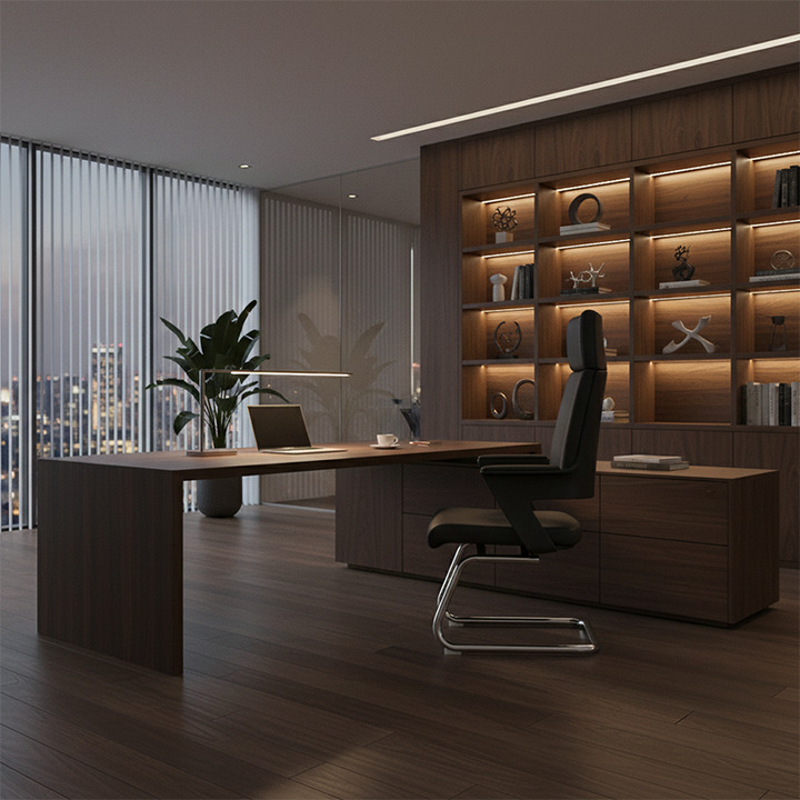 Modern Executive High-Back Black PU Leather Top Grain Leather Desk Chair - Cantilever Office Chair With 180° Swivel & Auto-Return Function For Home Office