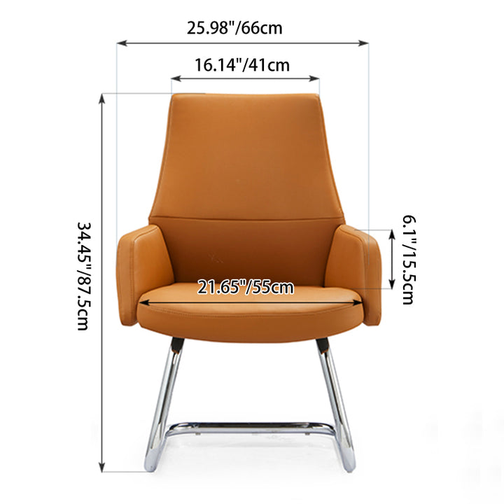 Modern Executive Two-Tone PU Leather Desk Chair - Warm Brown Cantilever Office Chair With Ergonomic Headrest & Chrome Base For Home Office