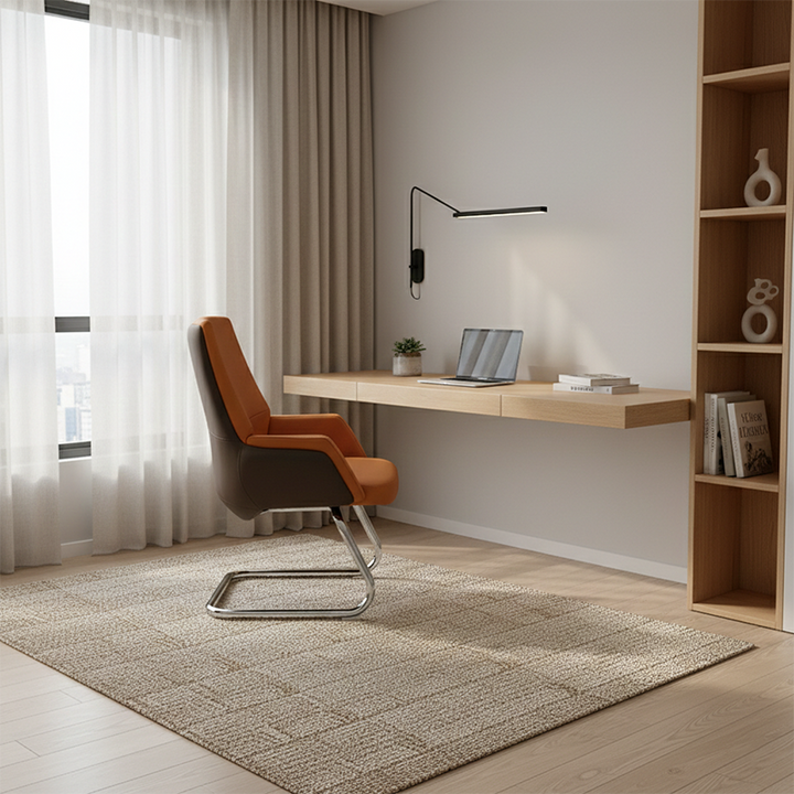 Modern Executive Two-Tone PU Leather Desk Chair - Warm Brown Cantilever Office Chair With Ergonomic Headrest &amp; Chrome Base For Home Office