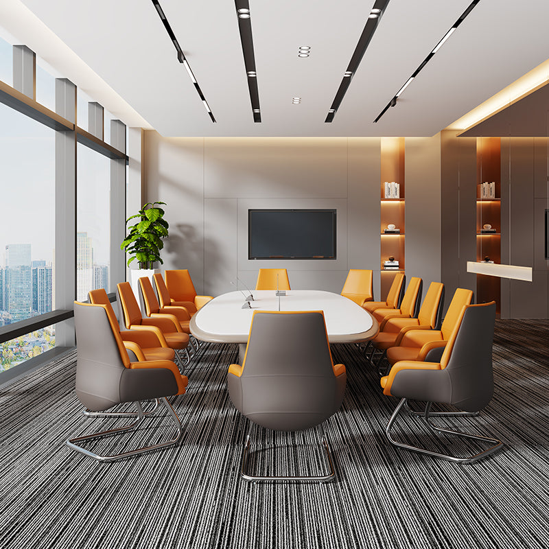 Modern Executive Two-Tone PU Leather Desk Chair - Warm Brown Cantilever Office Chair With Ergonomic Headrest &amp; Chrome Base For Home Office