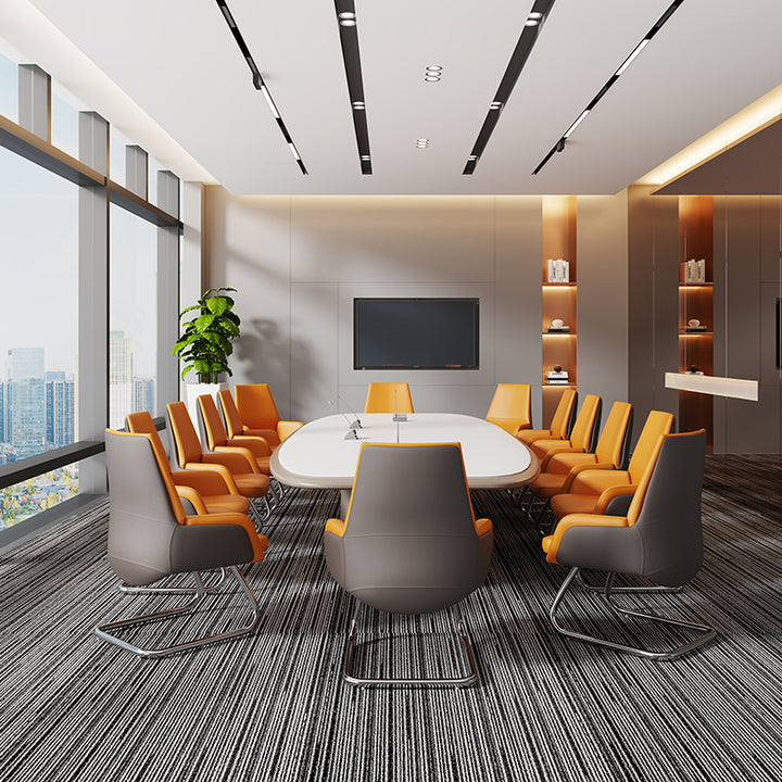 Modern Executive Two-Tone PU Leather Desk Chair - Warm Brown Cantilever Office Chair With Ergonomic Headrest & Chrome Base For Home Office