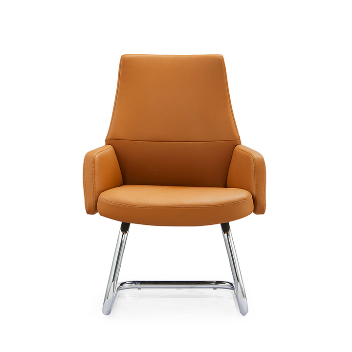 Modern Executive Two-Tone PU Leather Desk Chair - Warm Brown Cantilever Office Chair With Ergonomic Headrest &amp; Chrome Base For Home Office