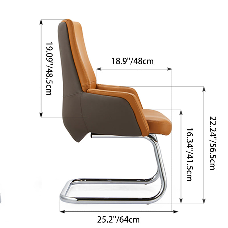 Modern Executive Two-Tone PU Leather Desk Chair - Warm Brown Cantilever Office Chair With Ergonomic Headrest &amp; Chrome Base For Home Office