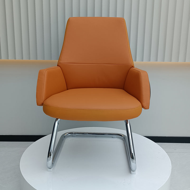 Modern Executive Two-Tone PU Leather Desk Chair - Warm Brown Cantilever Office Chair With Ergonomic Headrest &amp; Chrome Base For Home Office