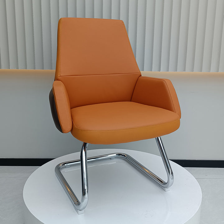 Modern Executive Two-Tone PU Leather Desk Chair - Warm Brown Cantilever Office Chair With Ergonomic Headrest &amp; Chrome Base For Home Office