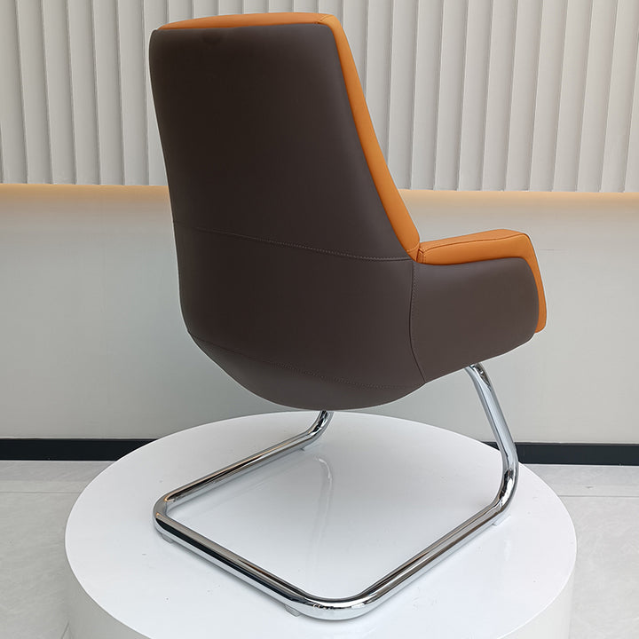 Modern Executive Two-Tone PU Leather Desk Chair - Warm Brown Cantilever Office Chair With Ergonomic Headrest &amp; Chrome Base For Home Office