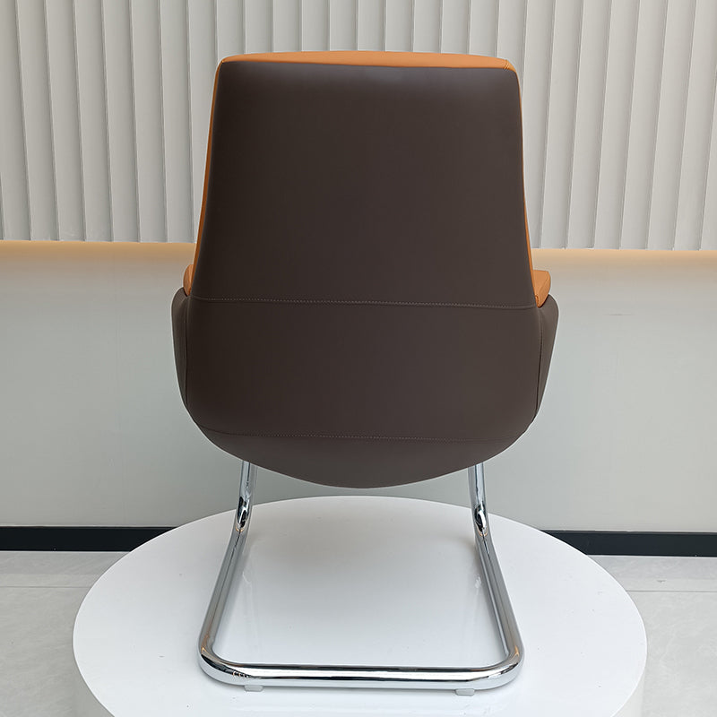 Modern Executive Two-Tone PU Leather Desk Chair - Warm Brown Cantilever Office Chair With Ergonomic Headrest &amp; Chrome Base For Home Office