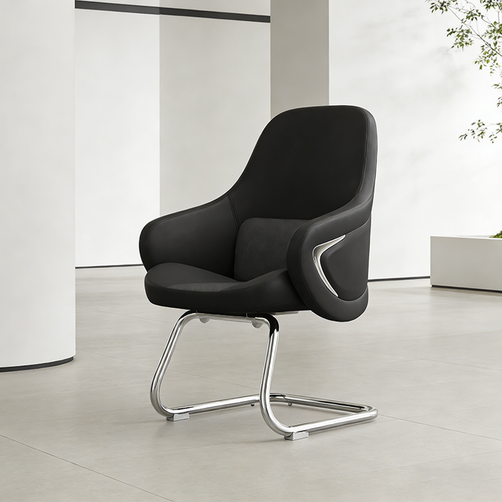 Modern Luxury Executive Conference Office Chair With Silicone Faux Leather - Polished Chrome Frame Desk Chair For Home Office